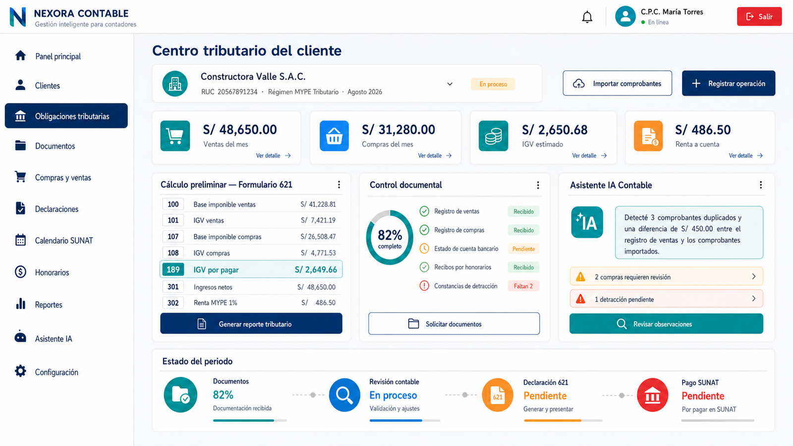 Centro tributario del cliente en Nexora